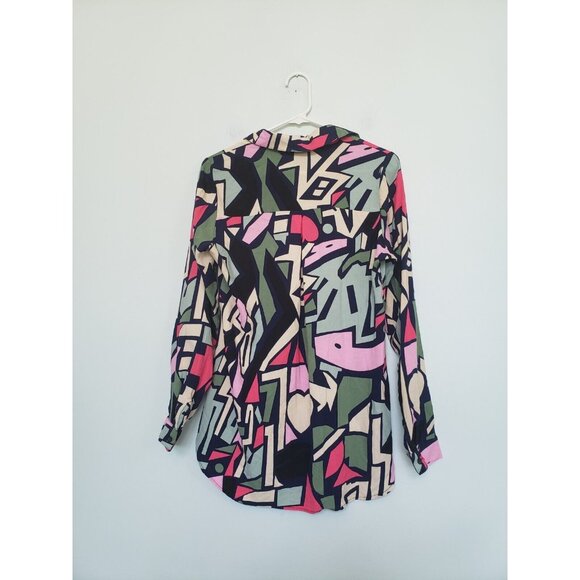 Big Dart Women US 6 Blouse Abstract Art To Wear Button Up Bold Geometric Career - Picture 2 of 5